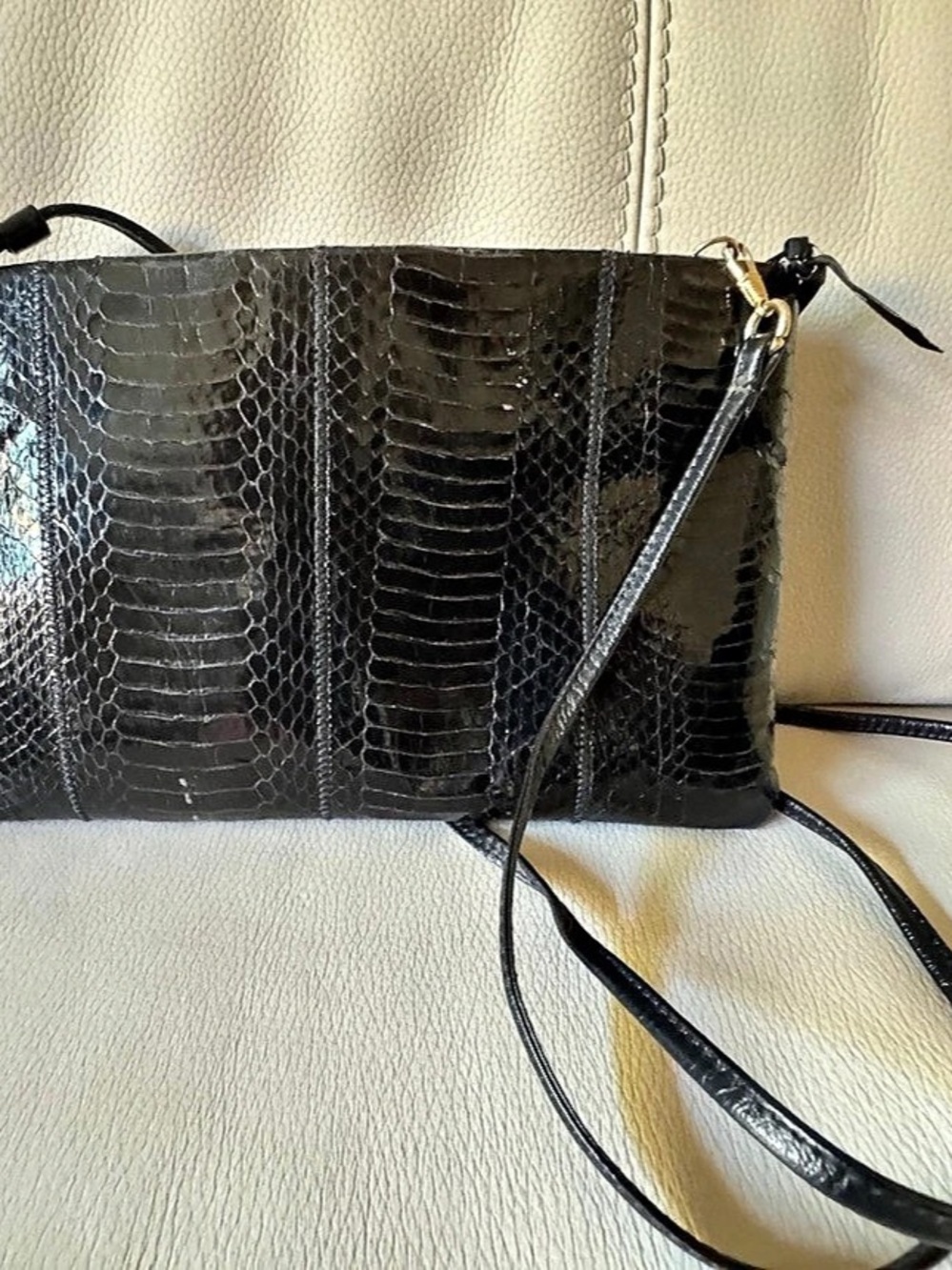 Genuine Snake Black Crossbody Bag
